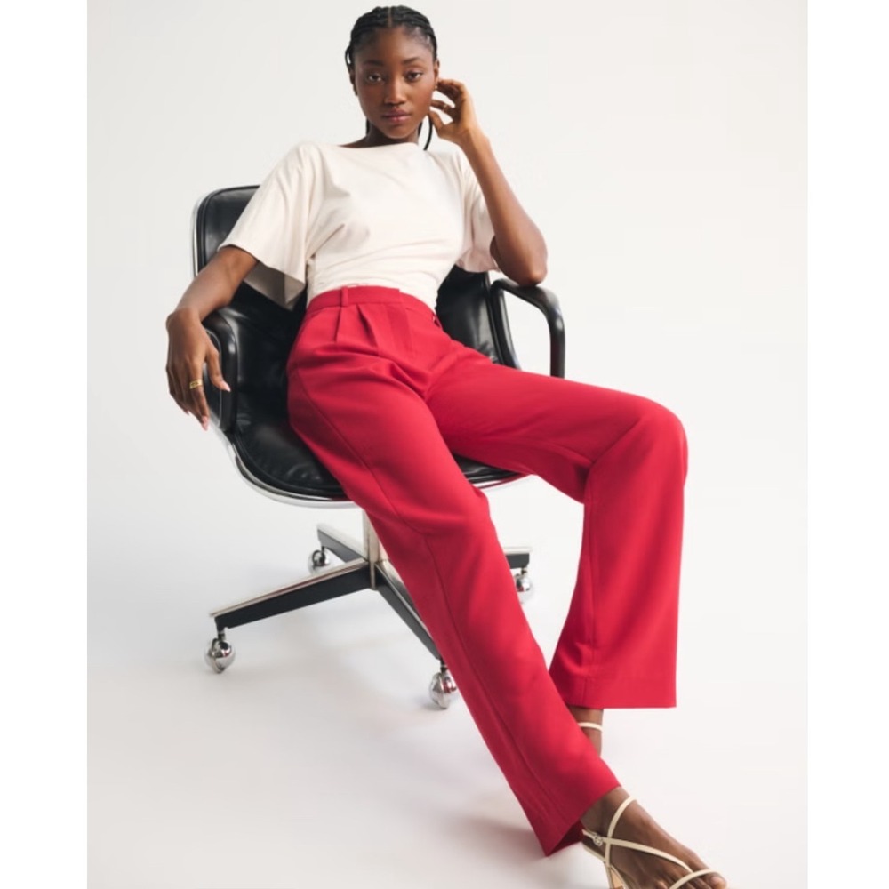 Abercrombie Sloane Tailored Wide Leg Pant in Red Size 33 - Picture 2 of 10